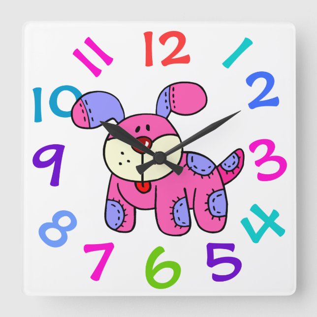 Sehr Niedliche Kinderhundehalteruhr Quadratische Wanduhr (Vorderseite)