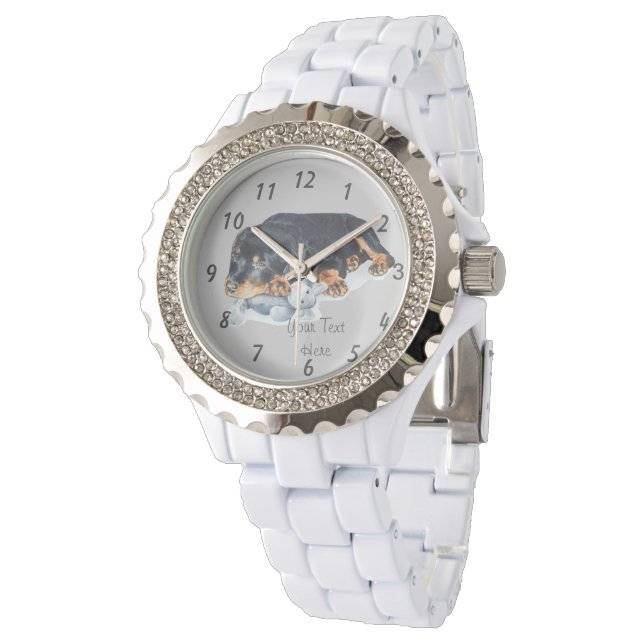 sehr niedliche Rottweiler-Hundeuhr Armbanduhr (Schrägansicht)