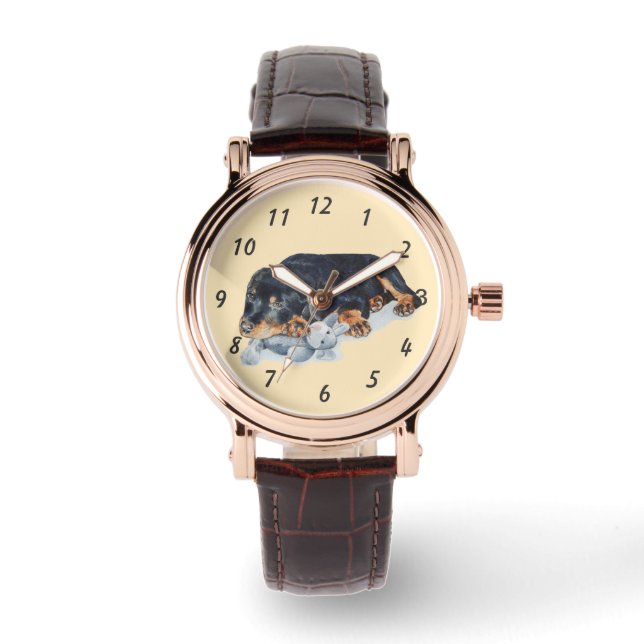 sehr niedliche Rottweiler-Hundeuhr Armbanduhr (Vorderseite)