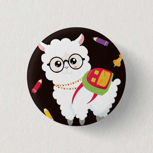 Sehr niedlicher Llama mit Rucksack Button (Vorderseite)