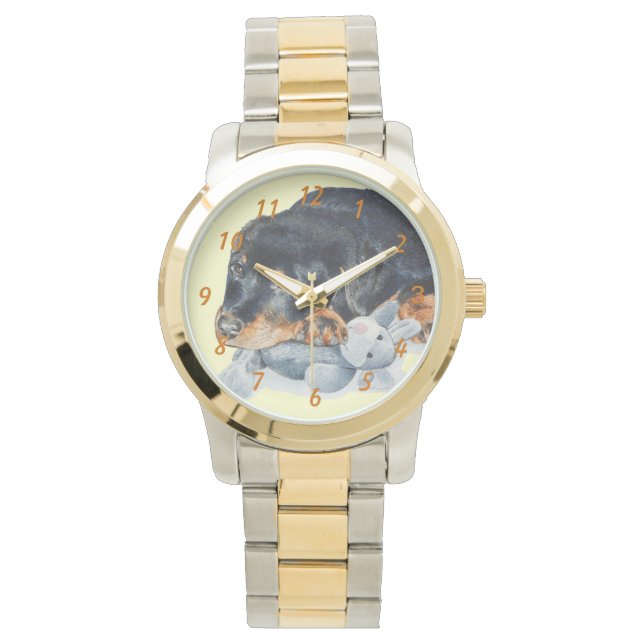 sehr niedliches Bild von Welpen Rottweiler Armbanduhr (Vorderseite)