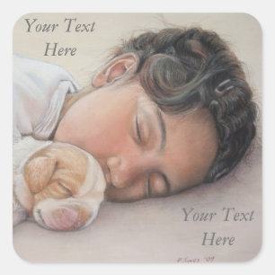 sehr niedliches kleines Mädchen, das winzige Beagl Quadratischer Aufkleber