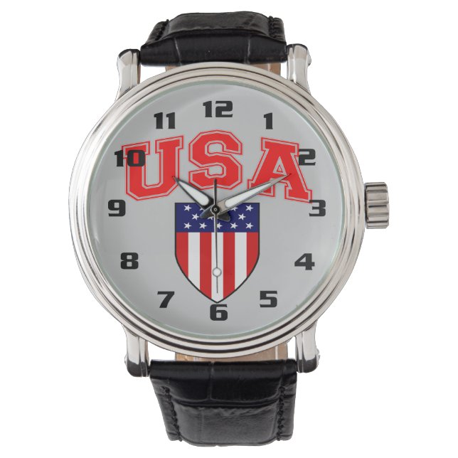 Sehr Patriotischer amerikanischer Flaggenschild Armbanduhr (Vorderseite)