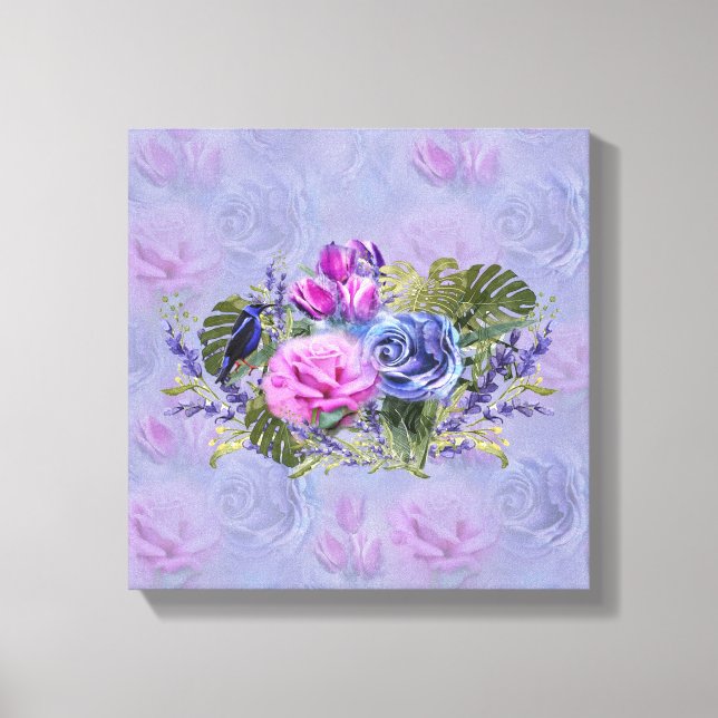 Sehr peri Aquarell, Rose, Tulips Canvas Print Leinwanddruck (Vorderseite)