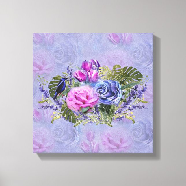 Sehr peri Aquarell, Rose, Tulips Canvas Print Leinwanddruck (Vorderseite)