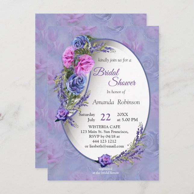 Sehr peri Aquarell, Rose, Tulpen Einladung (Vorne/Hinten)