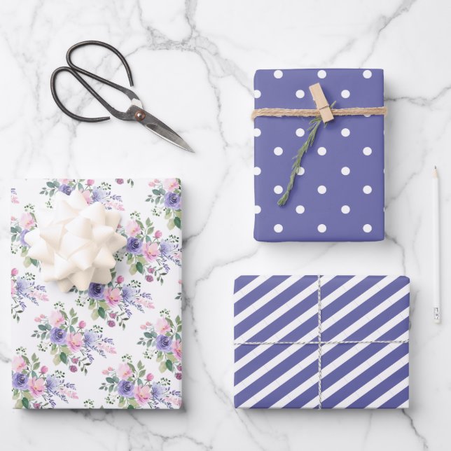 Sehr peri Lila Rosa Blumenhochzeit Geschenkpapier Set (Vorderseite)
