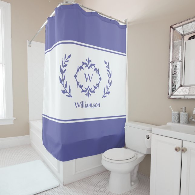 Sehr Peri Periwinkle Mit Monogramm Name Duschvorhang (Beispiel)