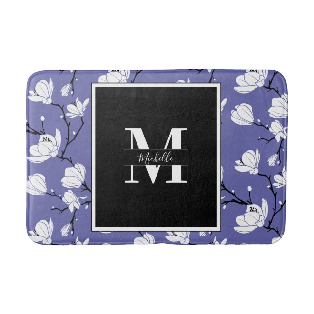 Sehr Periwinkle Mit Monogramm Magnolia Blume Badematte (Vorderseite)