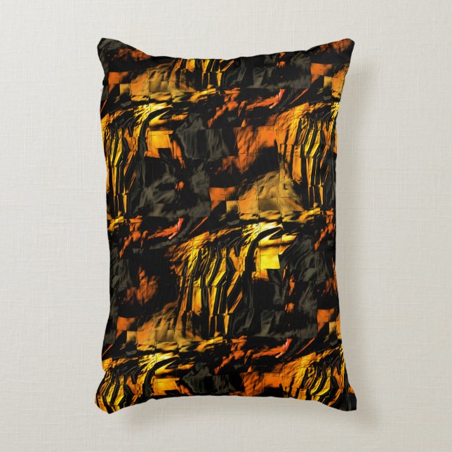 Sehr rustikal verbrannt goldfarbenes, abstraktes M Dekokissen (Vorderseite(Vertikal))