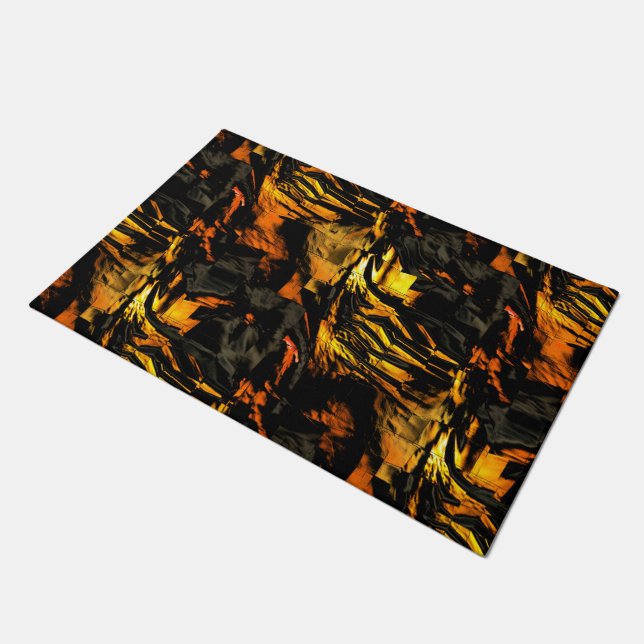 Sehr rustikal verbrannt goldfarbenes, abstraktes M Fußmatte (Schrägansicht)