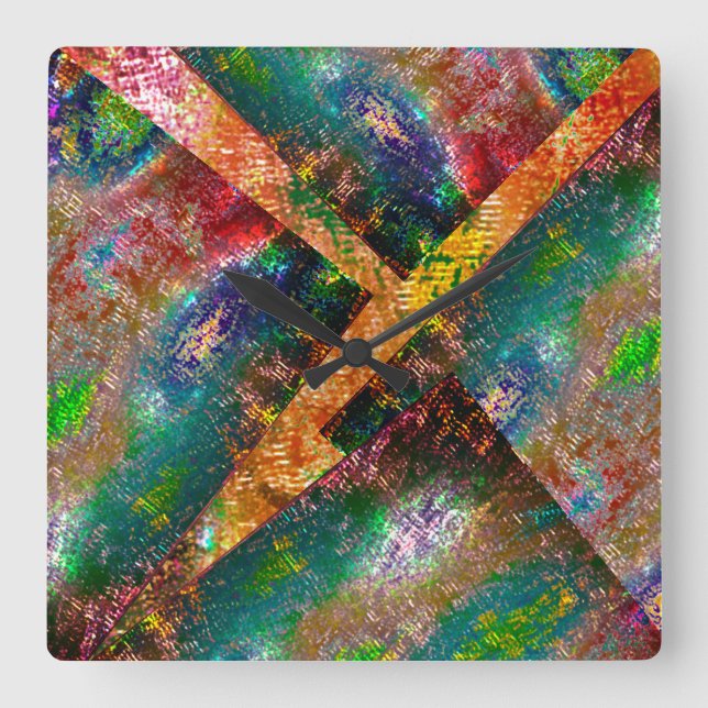 Sehr rustikale und unorganisierte Bildschichten Quadratische Wanduhr (Vorderseite)