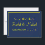 Sehr schön Blau und Gold Save the Date<br><div class="desc">Save the Date von Ihrer Hochzeit mit diesen schönen Einladungen. Mit einem blauen Hintergrund mit goldenem Schriftart,  anpassen Sie Ihre noch heute!</div>