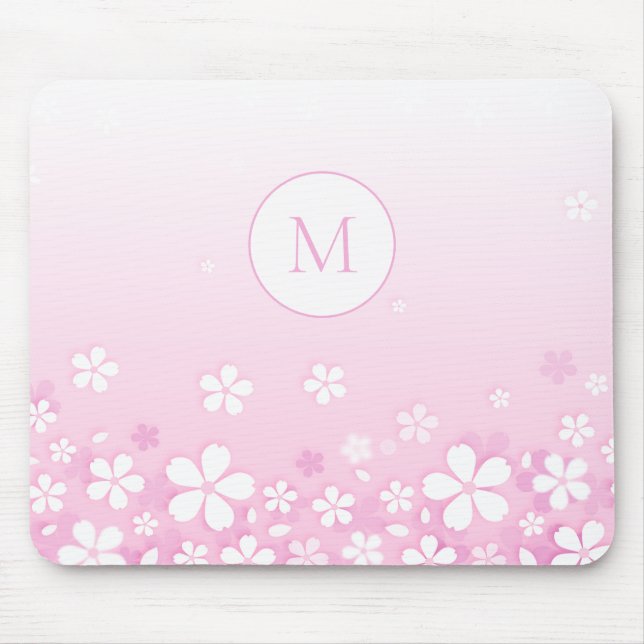 Sehr schöne weiße Blume mit Monogramm Mousepad (Vorne)