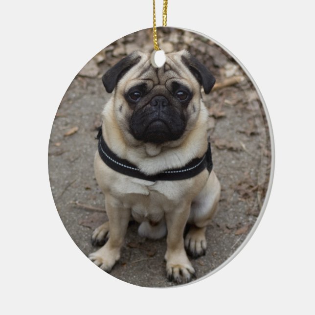 Sehr schwerer Mops Keramikornament (Links)