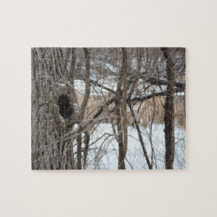 Sehr schwieriges Baumwaldwinter-Szenenpuzzlespiel Puzzle