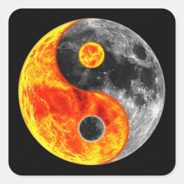 Sehr Spaß Yin und Yang Sun und Mond Quadratischer Aufkleber (Vorderseite)