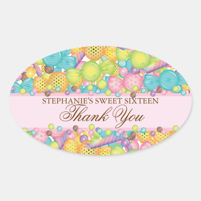 Sehr süß Farbige Bonbons Sweet 16 Gefallen Sticker (Vorderseite)
