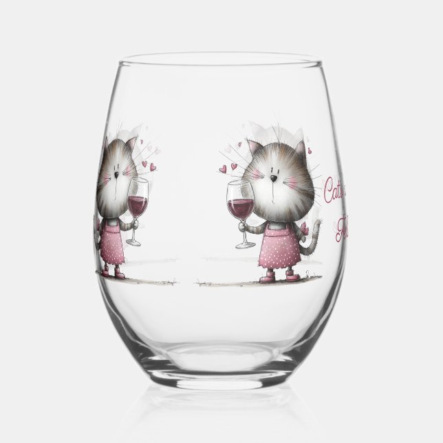 Sehr süße Katze mit Weinglas Drinkware  Ohne Stiel (Vorderseite)