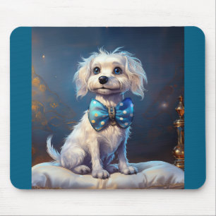 Sehr süßer kleiner Hund mit blauer Fliege Mousepad