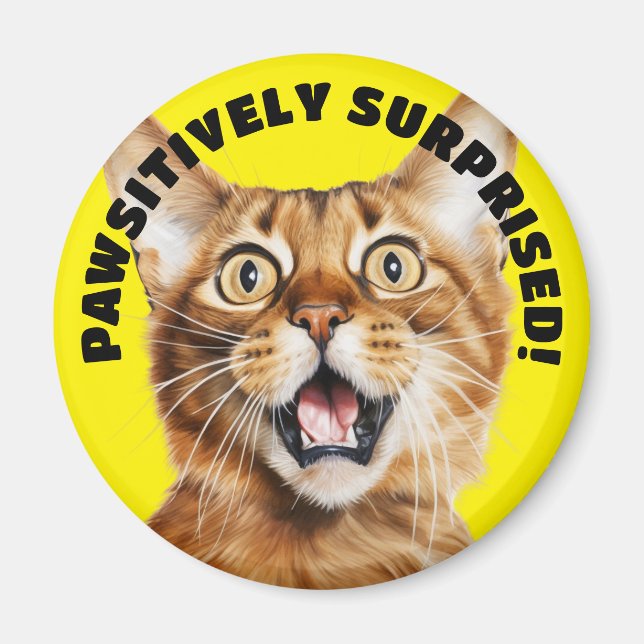 SEHR ÜBERRASCHT! Funny Crazy Cat Yellow Magnet (Vorne)