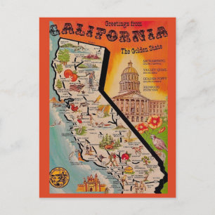 Sehr Vintage-Karte von Kalifornien Postkarte