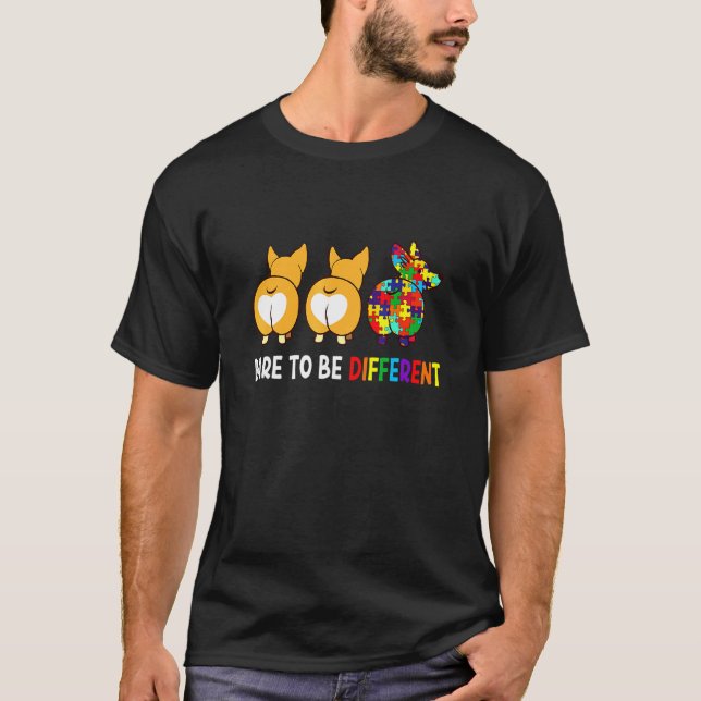 Sei anders Autismus Bewusstsein Corgi T-Shirt (Vorderseite)