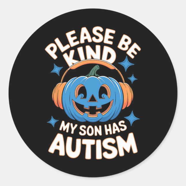 Sei bitte freundlich, mein Sohn hat Autismus Hallo Runder Aufkleber (Vorderseite)