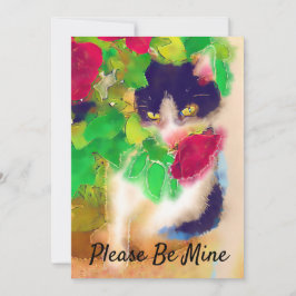 Sei bitte meins, Katze mit Rote Rose Valentine Dankeskarte