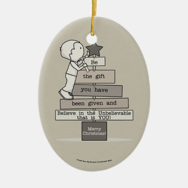 Sei das Geschenk-Weihnachtsbaum (Tan) Keramikornament (Vorne)