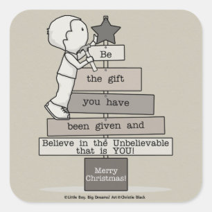 Sei das Geschenk-Weihnachtsbaum (Tan) Quadratischer Aufkleber