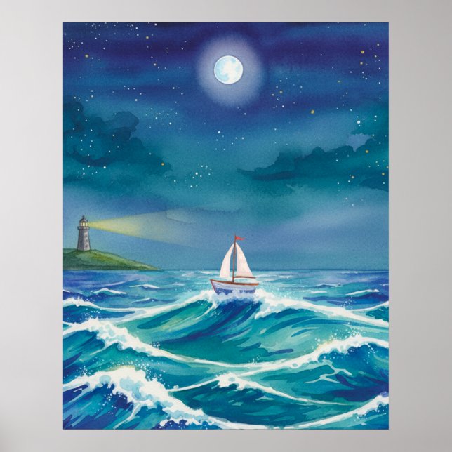 Sei das Licht, das dich führt, Segelboot Leuchttur Poster (Vorne)