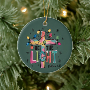 Sei das Licht Weihnachten Christliches Kreuz Xmas  Keramik Ornament