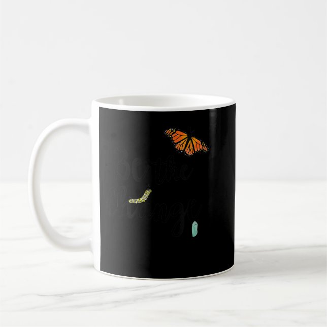 Sei der Wandel, Monarchie Raupe zum Schmetterling Kaffeetasse (Links)