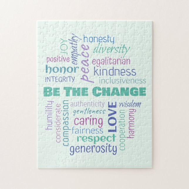 Sei der Wandel positive Word Cloud Puzzle (Vertikal)