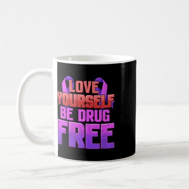 Sei drogenfrei, liebe dich selbst, violettes Band  Kaffeetasse (Links)