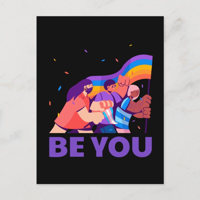 Sei du. LGBT+Stolz. Regenbogenflagge Postkarte (Vorderseite)