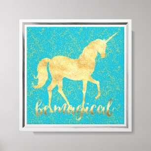 Sei ein magisches aquablaues goldenes Einhorn Leinwanddruck