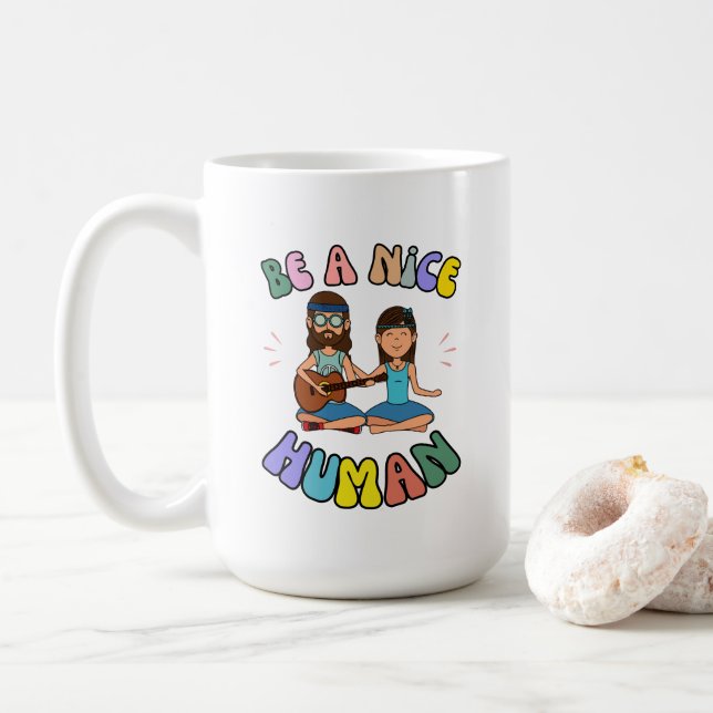 Sei ein netter Retro Groovy Hippie Vibe Kaffeetasse (Mit Donut)