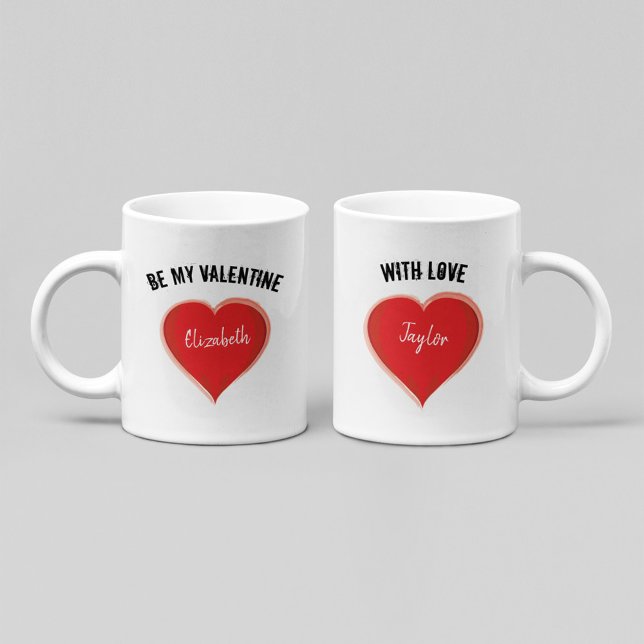 Sei einfach mein Valentiner Rotes Herz Whimsikum Kaffeetasse (Personalized Valentine mug with red heart and custom names romantic couple gift design.)