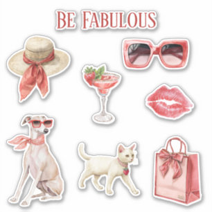 Sei Fabulous Rote Schleife Hut Brille Trinken Küss Aufkleber