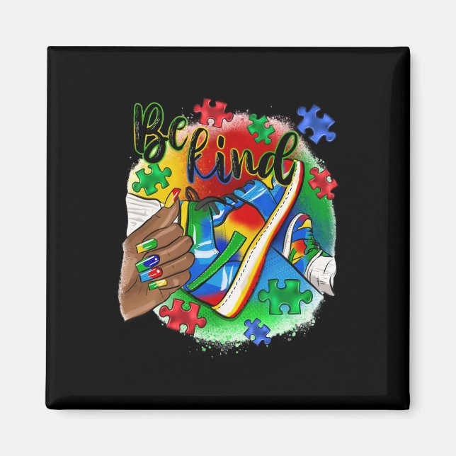 Sei freundlich Afro Sneaker Autism Awareness Day U Magnet (Vorne)