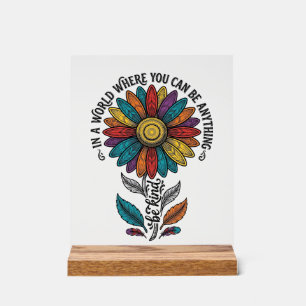 Sei freundlich Regenbogen-Blumen-Vintage-Stickerei Acrylschild