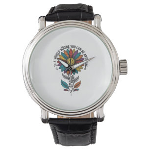 Sei freundlich Regenbogen-Blumen-Vintage-Stickerei Armbanduhr