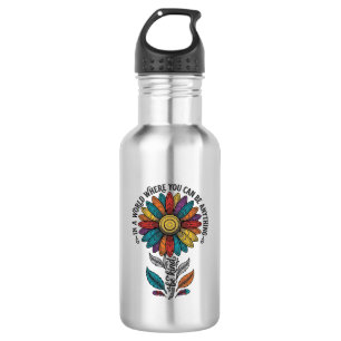 Sei freundlich Regenbogen-Blumen-Vintage-Stickerei Edelstahlflasche