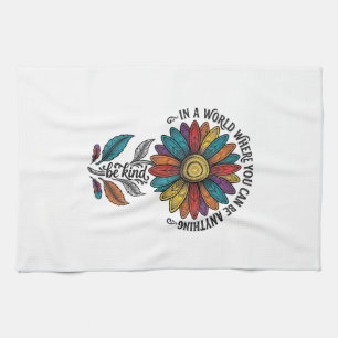 Sei freundlich Regenbogen-Blumen-Vintage-Stickerei Geschirrtuch