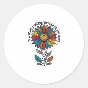 Sei freundlich Regenbogen-Blumen-Vintage-Stickerei Runder Aufkleber