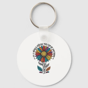 Sei freundlich Regenbogen-Blumen-Vintage-Stickerei Schlüsselanhänger