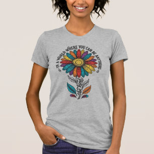 Sei freundlich Regenbogen-Blumen-Vintage-Stickerei T-Shirt
