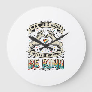 Sei freundlich Regenbogen Herz Hände Vintage-Shirt Große Wanduhr